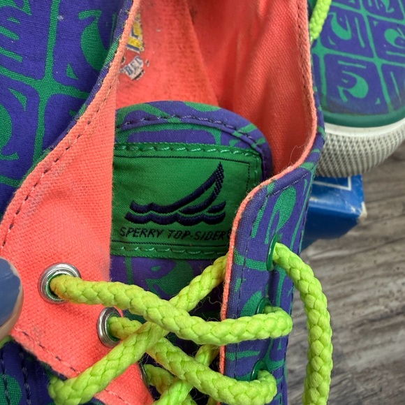 Vintage 90s Sperry Top-Sider Active CVO Print Sneakers Neon Purple Green Size 8 - Picture 8 of 11